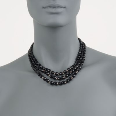 Black Agate Three-Strand Necklace in 14kt Yellow Gold. 20" &mdash; Alt Image 2