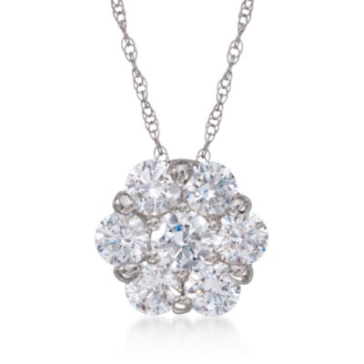 1.85 ct. t.w. CZ Flower Drop Necklace in 14kt White Gold. 18" &mdash; Alt Image 1