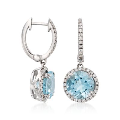 4.35 ct. t.w. Aquamarine  Earrings With Diamonds in 14kt White Gold &mdash; Alt Image 3