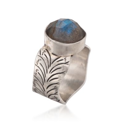 Round Labradorite Ring in Engraved Sterling Silver &mdash; Alt Image 3