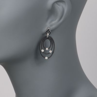 .10 ct. t.w. Diamond Cabled Drop Hoops in Sterling and Stainless &mdash; Alt Image 2