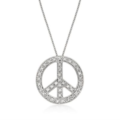 .50 ct. t.w. Diamond Peace Sign Necklace in 14kt White Gold. 18" &mdash; Alt Image 1