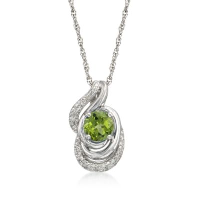 Fancy 1.40 Carat Peridot and .11 ct. t.w. Diamond Necklace in Sterling Silver . 18" &mdash; Alt Image 1
