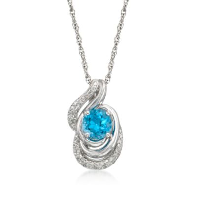 Fancy 4.40 Carat Swiss Blue Topaz and .11 ct. t.w. Diamond Necklace in Sterling Silver . 18" &mdash; Alt Image 1