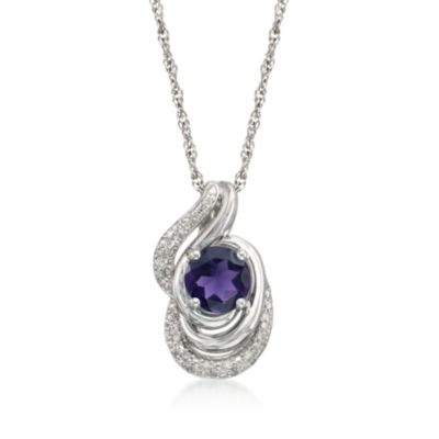 Fancy 1.20 Carat Purple Amethyst and .11 ct. t.w. Diamond Necklace in Sterling Silver . 18" &mdash; Alt Image 1
