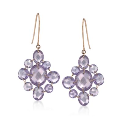 20.00 ct. t.w. Amethyst Cluster Earrings in 14kt Yellow Gold &mdash; Alt Image 1