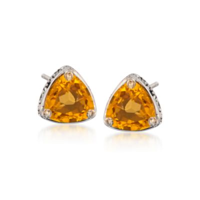 Balinese 24.00 ct. t.w. Citrine Stud Earrings in Sterling Silver Two-Tone &mdash; Alt Image 1