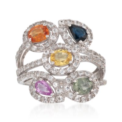 2.65 ct. t.w. Multicolored Sapphire and White Topaz Ring in Sterling Silver &mdash; Alt Image 1