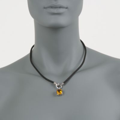 Balinese 10.00 Carat Citrine and Black Leather Necklace in Sterling Silver Two-Tone. 18" &mdash; Alt Image 2