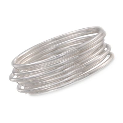 Set of Eight Thin Bangle Bracelets in Sterling Silver &mdash; Alt Image 1
