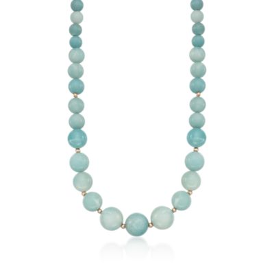Graduated Amazonite Bead Necklace in 14kt Yellow Gold &mdash; Alt Image 1