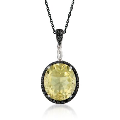 6.50 Carat Lemon Quartz and .49 ct. t.w. Black Diamond Necklace in Sterling Silver. 18" &mdash; Alt Image 1