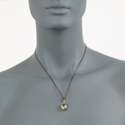 6.50 Carat Lemon Quartz and .49 ct. t.w. Black Diamond Necklace in Sterling Silver. 18" &mdash; Alt Image 2