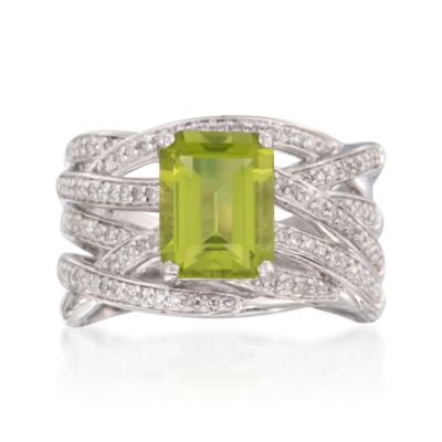 1.90 Carat Peridot and .30 ct. t.w. Diamond Crisscross Ring in Sterling Silver &mdash; Alt Image 1