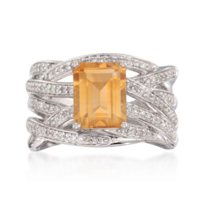 1.80 Carat Citrine and .30 ct. t.w. Diamond Crisscross Ring in Sterling Silver &mdash; Alt Image 1