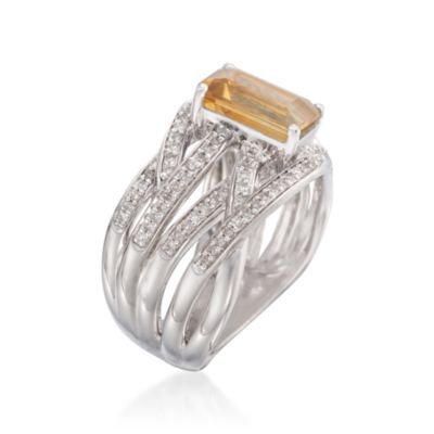 1.80 Carat Citrine and .30 ct. t.w. Diamond Crisscross Ring in Sterling Silver &mdash; Alt Image 3