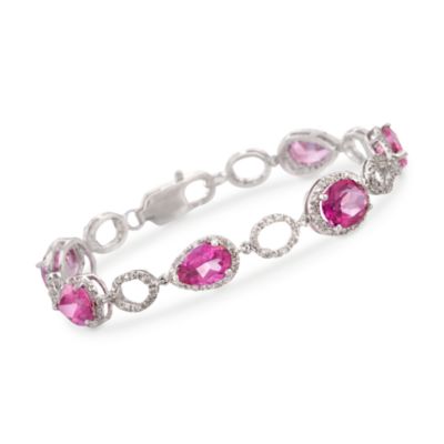 17.70 ct. t.w. Pink Topaz and .47 ct. t.w. Diamond Bracelet in Sterling Silver &mdash; Alt Image 1