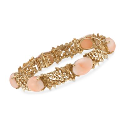 C.1970 Vintage Cabochon Coral Bracelet in 18kt Yellow Gold. 7" &mdash; Alt Image 1