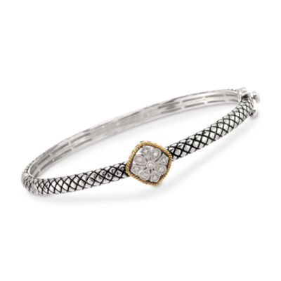 Andrea Candela Two-Tone Flower Top Bangle Bracelet With Diamond. 7" &mdash; Alt Image 1