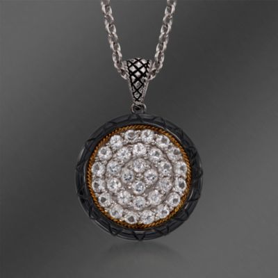Andrea Candela White Topaz and Onyx Pendant Necklace in Two-Tone. 16" &mdash; Alt Image 1