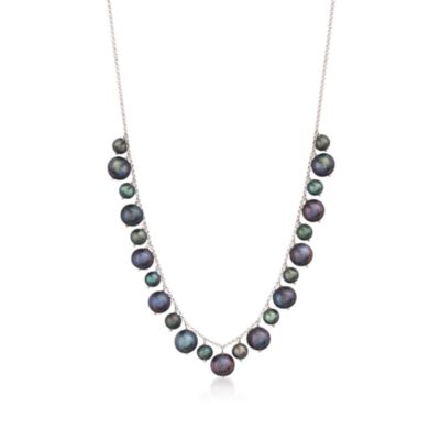 6-11mm Black Pearl Drop Necklace in Sterling Silver. 18" &mdash; Alt Image 1