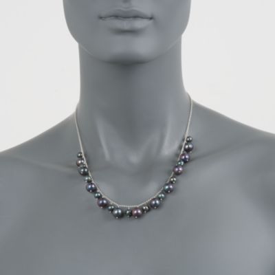 6-11mm Black Pearl Drop Necklace in Sterling Silver. 18" &mdash; Alt Image 2