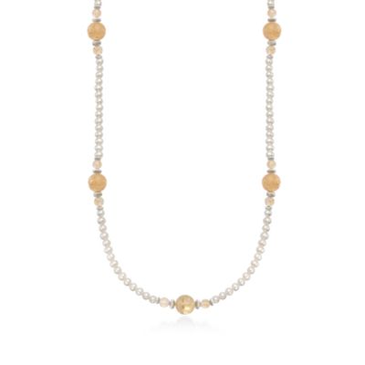 Pearl and 80.00 ct. t.w. Citrine Station Necklace in Sterling Silver. 30" &mdash; Alt Image 1
