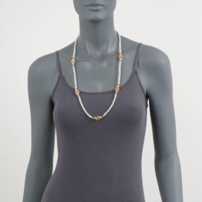 Pearl and 80.00 ct. t.w. Citrine Station Necklace in Sterling Silver. 30" &mdash; Alt Image 2