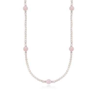 Pearl and 80.00 ct. t.w. Morganite Station Necklace in Sterling Silver. 30" &mdash; Alt Image 1