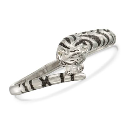 .20 ct. t.w. Black Diamond Panther Bangle Bracelet in Sterling Silver. 8" &mdash; Alt Image 1