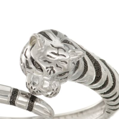 .20 ct. t.w. Black Diamond Panther Bangle Bracelet in Sterling Silver. 8" &mdash; Alt Image 3