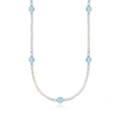 Pearl and 100.00 ct. t.w. Blue Topaz Station Necklace in Sterling Silver. 30" &mdash; Alt Image 1