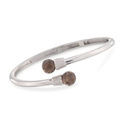 6.75 ct. t.w. Smoky Quartz Bypass Bangle Bracelet With .10 ct. t.w. Diamonds in Sterling Silver &mdash; Alt Image 1