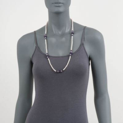 Pearl and 80.00 ct. t.w. Purple Amethyst Station Necklace in Sterling Silver. 30" &mdash; Alt Image 2