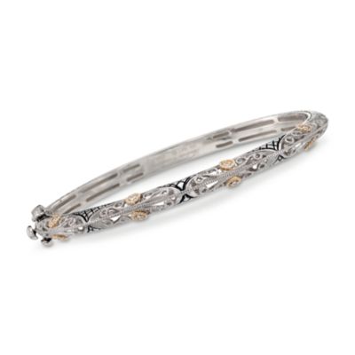 Andrea Candela Diamond Flower Bangle Bracelet in Two-Tone. 7" &mdash; Alt Image 1