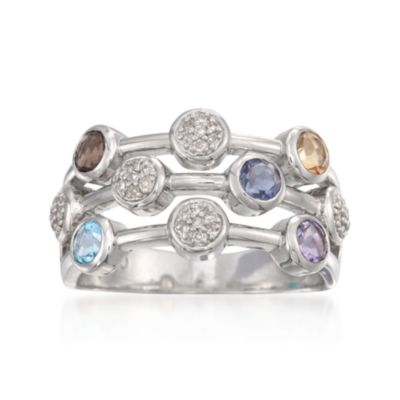 .70 ct. t.w. Stacked-Look Multi-Gem Ring With Diamonds in Sterling Silver &mdash; Alt Image 1