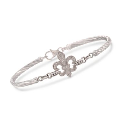 Diamond Fleur-De-Lis Bracelet in Sterling Silver. 8" &mdash; Alt Image 1