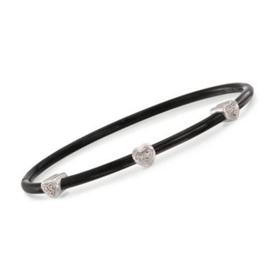 Diamond-Accented Heart-Shaped Station Bangle Bracelet in Stainless and Sterling &mdash; Alt Image 1