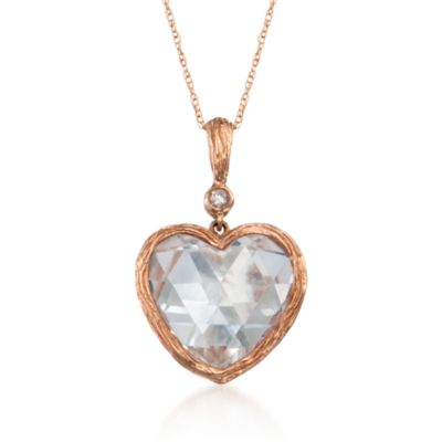 7.00 Carat White Topaz Heart Necklace in 14kt Rose Gold. 18" &mdash; Alt Image 1