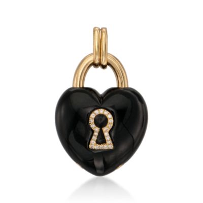 Black Agate and .11 ct. t.w. Diamond Keyhole Heart Pendant in 18kt Yellow Gold &mdash; Alt Image 1