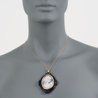 Black Agate and Carved Shell Cameo Pendant With Diamonds in 18kt Yellow Gold &mdash; Alt Image 2