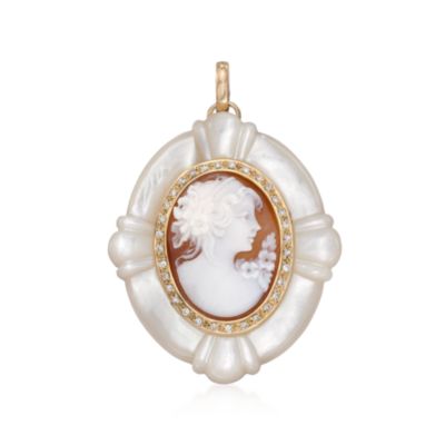 Mother-Of-Pearl and .26 ct. t.w. Diamond Cameo Pendant in 18kt Yellow Gold &mdash; Alt Image 1