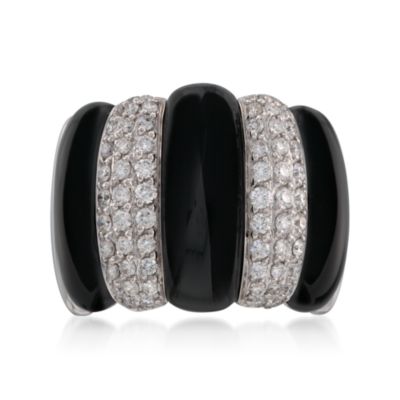 Black Agate and 1.15 ct. t.w. Diamond Ring in 14kt White Gold &mdash; Alt Image 1