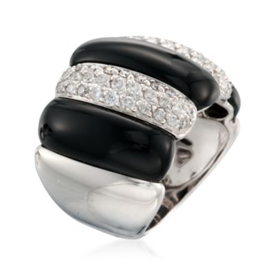 Black Agate and 1.15 ct. t.w. Diamond Ring in 14kt White Gold &mdash; Alt Image 3