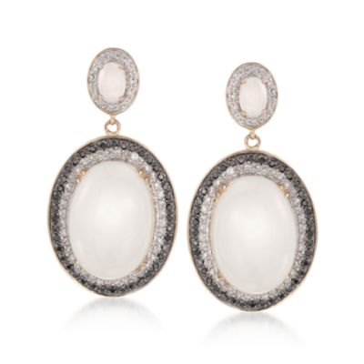 .95 ct. t.w. Black and White Diamond and Moonstone Earrings in 14kt Yellow Gold &mdash; Alt Image 1