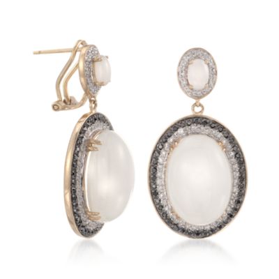 .95 ct. t.w. Black and White Diamond and Moonstone Earrings in 14kt Yellow Gold &mdash; Alt Image 3