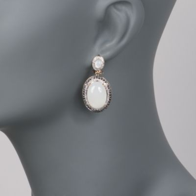 .95 ct. t.w. Black and White Diamond and Moonstone Earrings in 14kt Yellow Gold &mdash; Alt Image 2