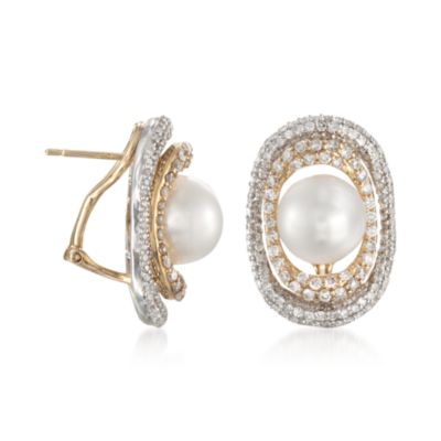 Pearl and 2.10 ct. t.w. Diamond Earrings in 14kt Two-Tone &mdash; Alt Image 3