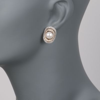 Pearl and 2.10 ct. t.w. Diamond Earrings in 14kt Two-Tone &mdash; Alt Image 2