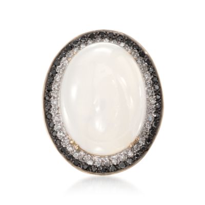 Moonstone and .47 ct. t.w. Black and White Diamond Ring in 14kt Yellow Gold &mdash; Alt Image 1